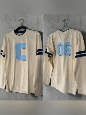 VTG 90s Alore USA Made Letterman Style C Ringer Columbia U L /S Shirt Cream M